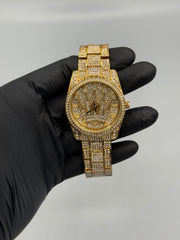 Gold Iced-Out RLX Watch Rotating Dial