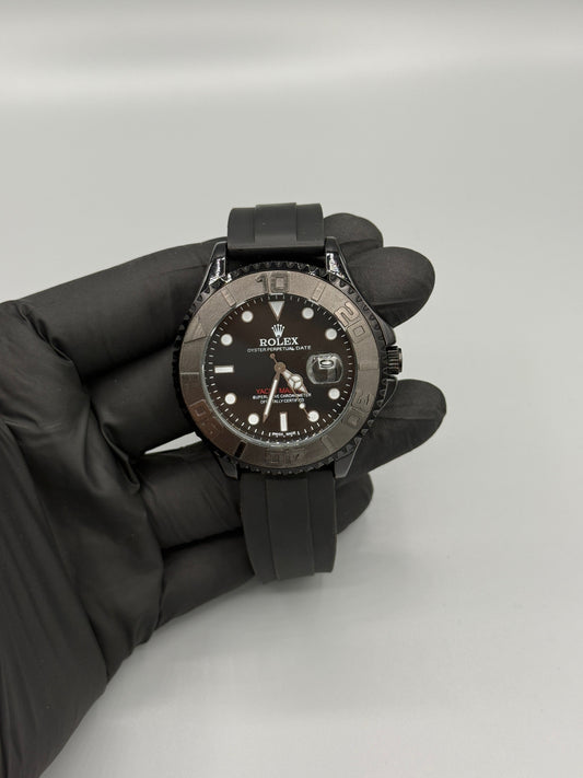 RLX Black Submariner With Rubber Strap Rotating Dial