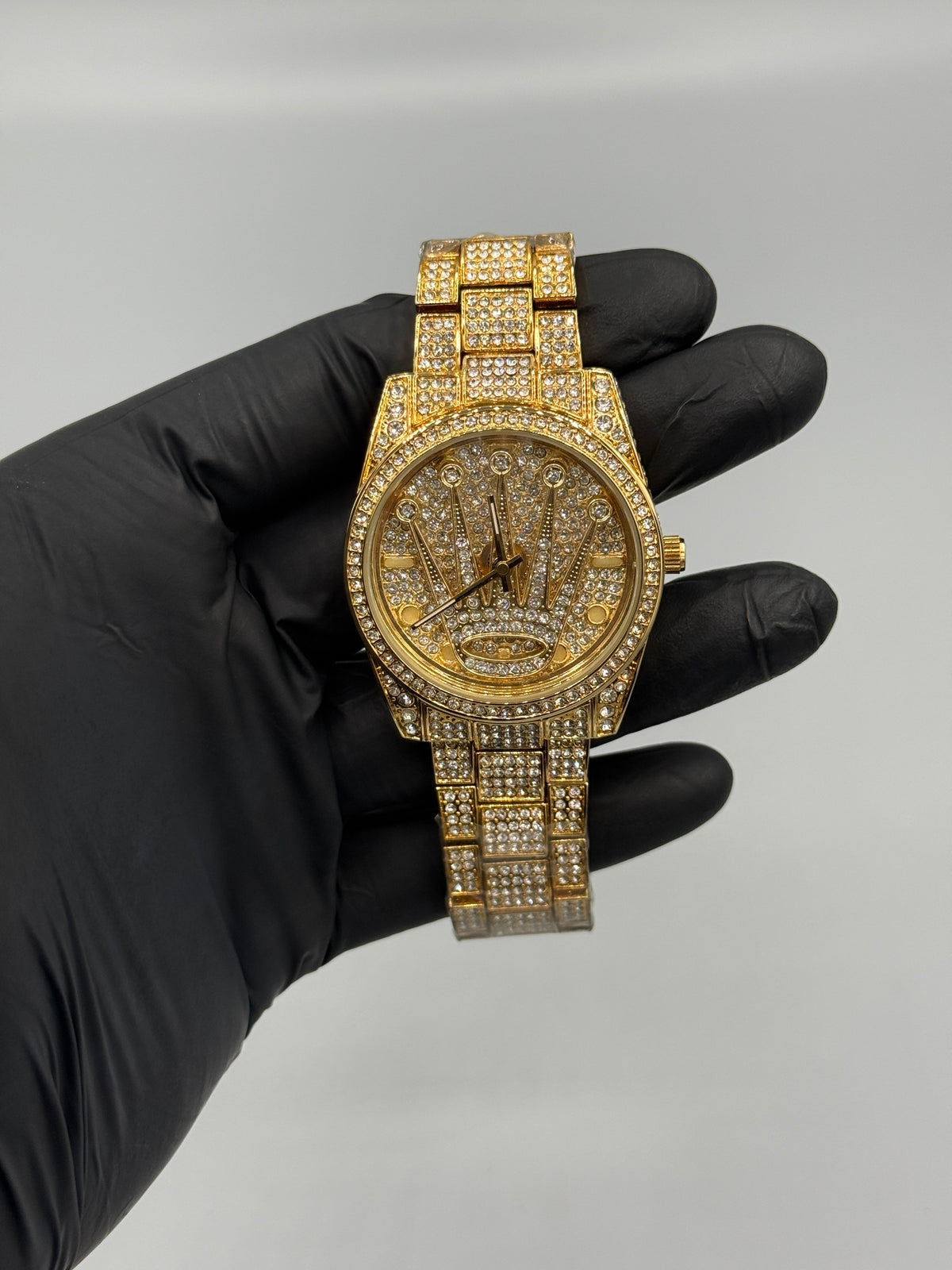 Gold Iced-Out RLX Watch Rotating Dial