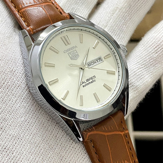 High Quality Top Brand - Day & Date Master Lock Leather Strap Watch