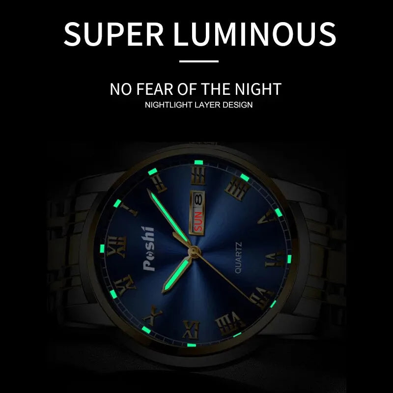 Poshi Stainless Steel Luxury Quartz Wrist Watch