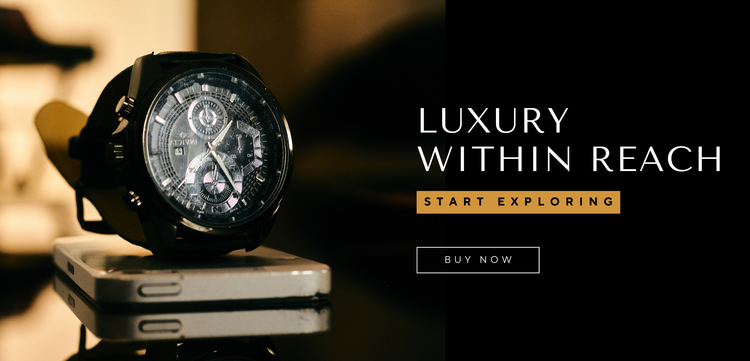 Luxury watch on a phone with 'Luxury Within Reach' text and call to action.